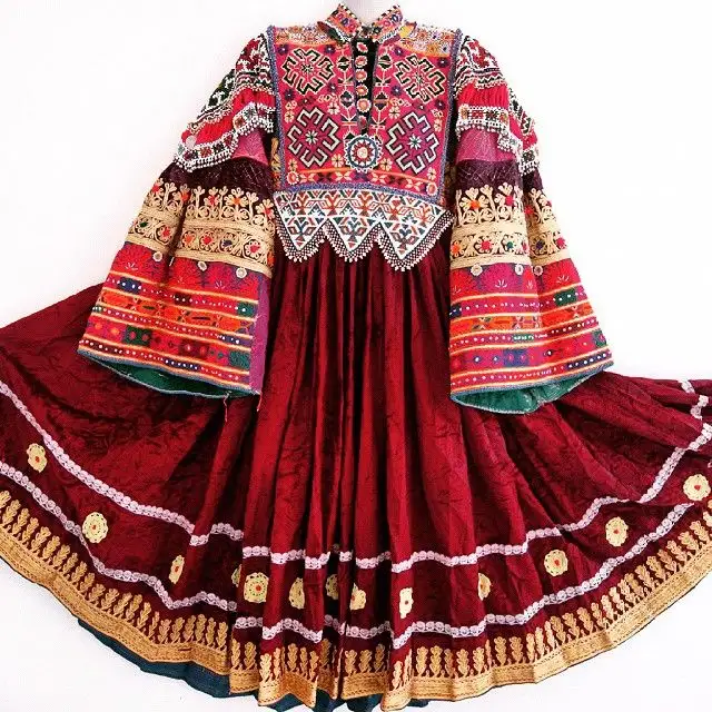 Stammes ethnisches Vintage Kuchi Kleid, afghanisches/pakistani sches Kuchi Party traditionelles mehrfarbiges Kleid