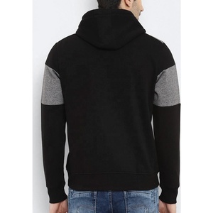 Men's Gray <b>Hooded</b> <b>Zip</b>-Up Sweatshirt Regular Fit Casual Autumn Knitted Cotton Solid Color Striped Sleeves - Product Image 6