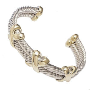 Brazalete de Cable chapado en oro Real de doble capa, brazalete cruzado dorado 3 x A0178K - Product Image 1