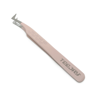 Pince à cils TEEJAY L Boot Baby Pink avec revêtement poudré, pour extensions de cils volumineuses, avec nouvelle poignée de 12 cm et pointe lisse - Product Image 1