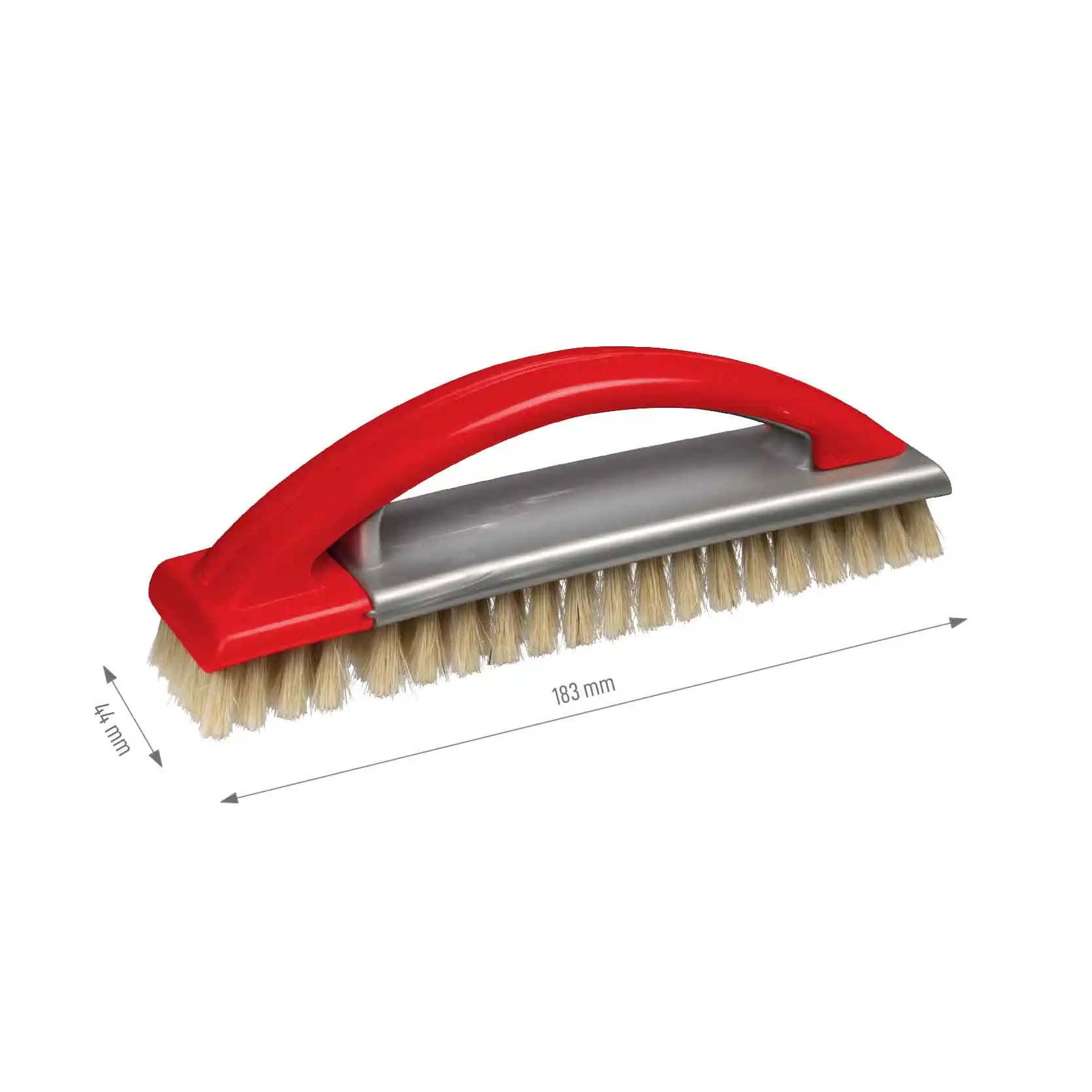 Double shoe brush hand grip model. Polypropylene block and white reinforced natural bristles. Made in Italy.