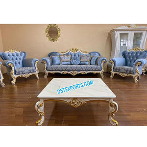 Ensemble de canapés classiques à oreilles en blanc poli Mobilier de salon sculpté or et blanc Ensemble de canapés de style italien de luxe moderne - Product Image 1