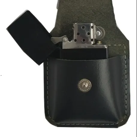 Premium Looking Classic Black handmade Customized Outdoor Genuine Leather Lighter Case with Clip Customized Logo
