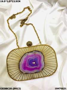 Handmade Designer Brass Mother of Pearl Clutch <b>Bag</b> Evening <b>Bags</b> <b>for</b> Bridal <b>Weddings</b> & Ladies' Parties with Flap Pattern Purse - Product Image 2