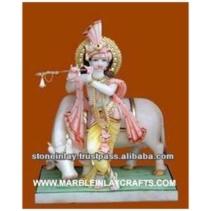 Estatua de Krishna con Vaca en Mármol - Product Image 1