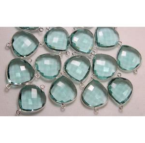 Silver Plated <b>Match</b> Pair Paraiba Quartz Faceted Stone Heart Shape Connector - Product Image 5