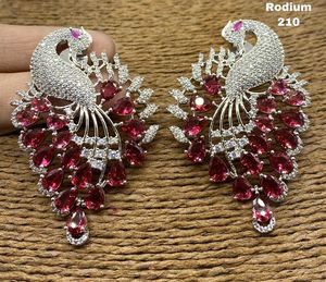 2021 dernière annonce diamant paon forme toutes couleurs lustre boucles d'oreilles plus belles longues plaqué argent bijoux de mode - Product Image 3