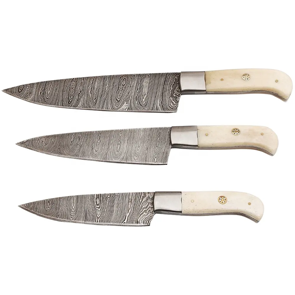 SET sfrigolante di 3 coltelli da cucina coltello da cuoco in acciaio damasco fatto a mano articolo di migliore qualità lama SUPER affilata