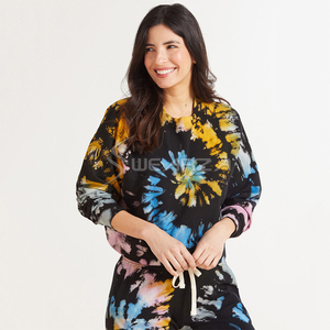 Las mujeres casuales teñido sudaderas manga larga corbata tinte Tops O cuello camisa teñida - Product Image 2