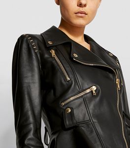 Veste de motard en cuir véritable de mouton noir, pour femmes, taille peplum, disponible en toutes les couleurs, faite au Pakistan - Product Image 3