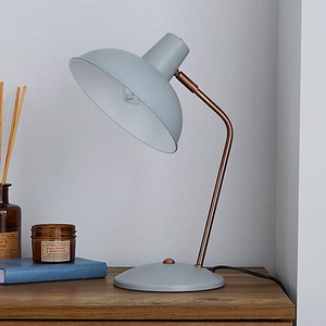 <b>Minimalist</b> Metal <b>Table</b> Lamp With Curved Neck And Gray Shade For Bedroom Indoor Use - Product Image 2