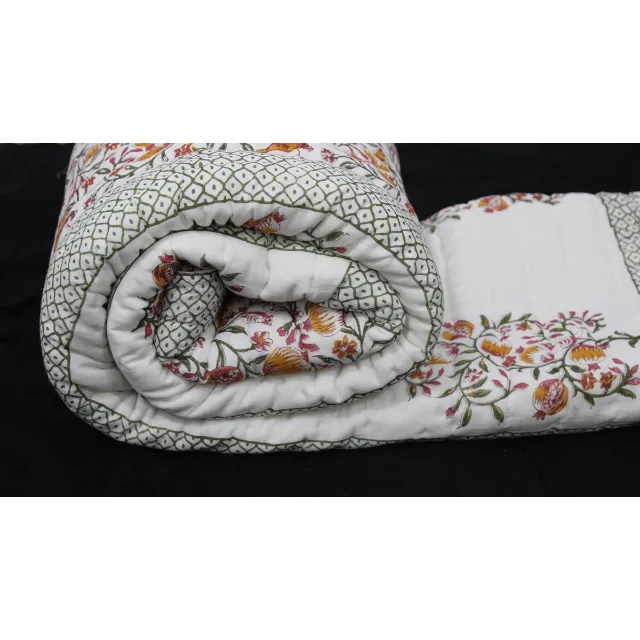 Vintage Summer Jaipuri Razai Cotton Bedspread Kantha Quilt Indian Cotton Quilt Hand Block Print Cotton Bed Cover