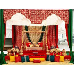 Golden Mehndi Stage Swing Decoration Colorful Mehndi Stage Decoration Setup Delightful Mehndi Sangeet Stage Decoration - Product Image 1