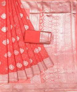 Banarasi Seda Jacquard Saree con Blusa Mujeres Desgaste Señoras Fiesta Festival Desgaste Diario Algodón Suave Seda Sari Venta al por mayor Precio Bajo ApparelGarment - Product Image 1