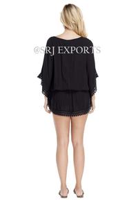 Glamorous Relaxed Style Hot Breezy Tunics Perfect Beach Holiday Cover Up 3/4 sleeve Embroidered Lap Hem Resort Wear Kaftan - Product Image 2