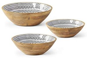 Decorative Wooden Bowl with Server <b>Spoons</b> Mango Wood Enamel <b>Serving</b> Bowls for Mixing Fruit Salad Pasta Popcorn - Product Image 4