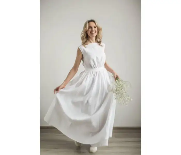 Gaun mewah baru 2023 gaun Maxi panjang wanita Bohemian pakaian pesta tanpa lengan leher Crew putih cantik buatan tangan