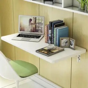 Meja Belajar Kayu Direkayasa Hasil Akhir Mengkilap Terpasang Di Dinding Lipat Logam/Meja Kantor Berdiri/Meja Laptop Dapat Dilipat (Putih)