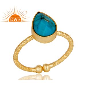Bague réglable en argent plaqué or 925 pour homme et femme, fabrication de bijoux indiens avec des pierres précieuses turquoises, vente en gros - Product Image 2