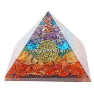 Rozrin Crystals Handmade Polished Resin Pyramid with Crystal Inlay and Copper Coil Home Decor - Product Image 1