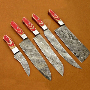 Custom Handmade Damascus Steel Chef <b>knife</b> <b>Set</b> | Kitchen <b>Knife</b> <b>Set</b> | High Quality Leather Sheath - Product Image 2