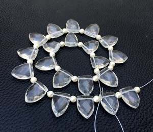 Pierre de Quartz en cristal naturel à facettes, 21 pièces de bonne qualité, forme demi Marquise, perles de Briolette incolore - Product Image 4