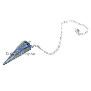 Lapis Lazuli Stone 6 Faceted Pendulum with <b>Silver</b> Chain - Product Image 1