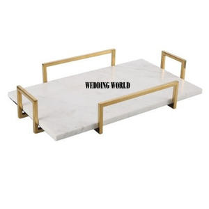 Plateau de service en marbre de forme rectangulaire plateau fait à la main d'excellente qualité meilleure vente de table en gros nouveau plateau de service en marbre - Product Image 1