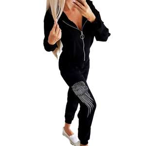 Sudaderas con capucha y pantalones de chándal ajustados con estampado de color sólido para mujer con estilo para correr y ropa informal - Product Image 1