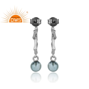 Blue Topaz Gemstone Drop Earring Jewelry Wholesaler Handmade <b>Oxidized</b> Silver Jewelry Manufacturer - Product Image 3