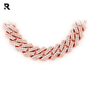 Collier en or rose et jaune 14 carats avec diamants cubains surélevés, coupe ronde brillante, certifié IGI, 39,50 carats - Product Image 3