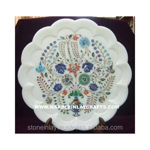 Makrana White Marble Inlay Plate For Home Decorative - Product Image 1