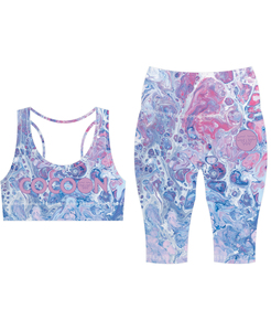 Women's Crew Neck High Waist <b>Blue</b> Bubble Print Yoga Set Sports <b>Bra</b> Capri Leggings Spandex/Polyester Quick Dry Activewear 2026 - Product Image 5