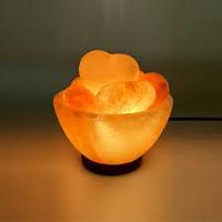 Lampe en sel rose de l'Himalaya en forme de bol avec cœurs sculptés, fleurs et style Feng Shui, logo personnalisé pour la décoration de la maison et des salons de thé