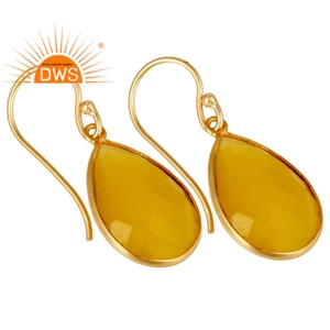 Handmade Design Sterling <b>Silver</b> 18K Gold Plated Natural Yellow Moonstone Gemstone <b>Dangle</b> <b>Earring</b> Jewelry Manufacturer - Product Image 2