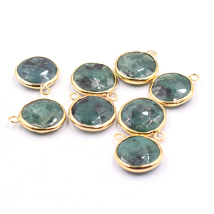 Colgante de plata esterlina 925 hecho a mano, bisel de forma redonda Esmeralda, chapado en oro de 14K y 18K para la fabricación de joyas - Product Image 4