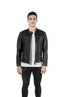 Veste décontractée pour homme en cuir véritable enduit, style Valeriano Romano, avec patchs aux épaules, respirante, épaisse, motif uni, style universitaire