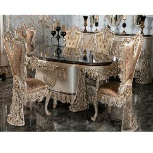 Ensemble de table à manger en teck sculpté moderne, style italien, finition brillante, durable, taille personnalisée, meubles de salle à manger - Product Image 1