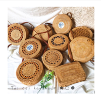 Tas Rotan Bulat / Tas Anyaman Rotan Buatan Tangan dengan Pegangan Kulit Wanita Elegan Wanita Bali Tas Pantai Musim Panas Pesta