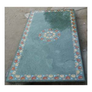 Dessus de Table à manger style marbre vert, plat rectangulaire avec motif floral - Product Image 1