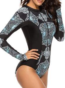 Maillot de bain une pièce pour femmes, ensemble avec imprimé, à manches longues, Push-Up, avec fermeture éclair, vêtement de sport, pour l'été, - Product Image 2