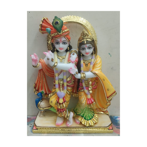 Makrana หินอ่อนที่มีสีสัน Radha กฤษณะ Jugal Jodi ไอดอลกับนกยูง - Product Image 1