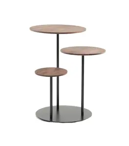 Nesting Table Round Shape Table With Wooden Top Metal Black Color Powder Coated Frame Home Furniture Living Room Supplies