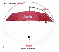 Parapluie classique manuel pliant en 3 sections, haute qualité, avec cadre métallique et poignée en plastique, protection solaire, rouge, personnalisable, mini – Vente chaude en Chine