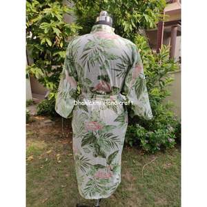 Ivoire Floral main bloc imprimé Hippie Style bohème Maxi Robe Robe Kimono indien été vêtements de nuit pour femmes en gros - Product Image 6