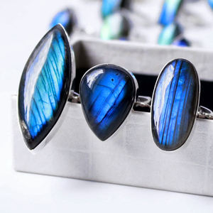 Anillo de boda de labradorita azul natural, anillo de boda de pegamento de loto de labradorita de granito azul, luz led, estampado de cabujón, llaves en blanco - Product Image 6