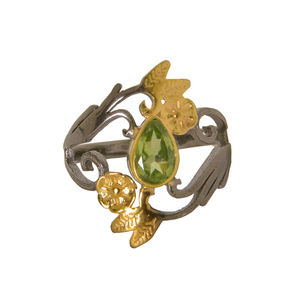 Nuevo diseño, última colección, anillo de Plata de Ley 925, piedra preciosa de Peridoto, joyería de flores chapada en oro - Product Image 1