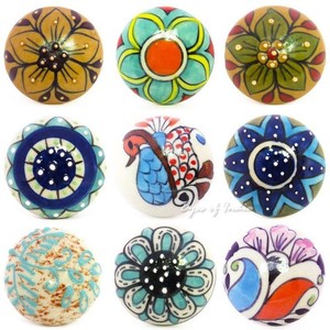 Black and White Ceramic <b>Knobs</b> Kitchen Hand Painted Floral Antique Usage Home Dresser <b>Door</b> Cabinet Handmade <b>Decorative</b> Turquoise - Product Image 4