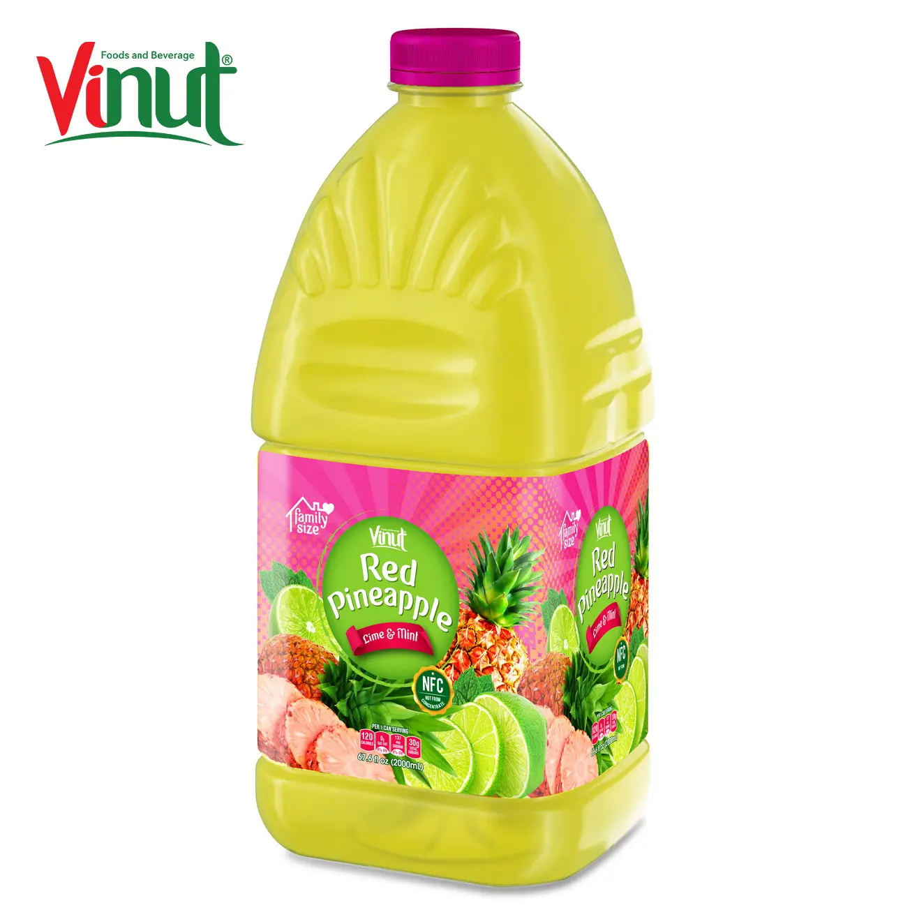 67.6 Floz Vinut Rode Ananas Sap Met Lime & Mint (Familie Size) Ananas Sap Productielijn Sap Leveranciers