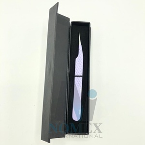 Pinzas de extensión de pestañas de acero inoxidable sostenible con logotipo personalizado, pinzas de pestañas de color púrpura claro con recubrimiento de polvo curvo fuerte - Product Image 4